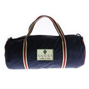 GUCCI Boston Bag Handbag Navy Blue Red Nylon